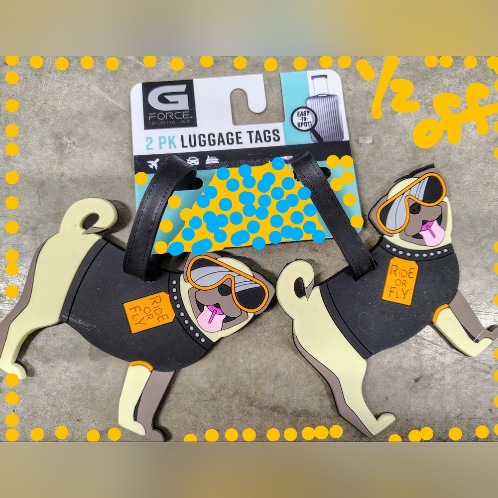 DOG LUGGAGE TAGS NEW -Ride Fly Easy to SPOT Cute PUG Dog Tag By G Force